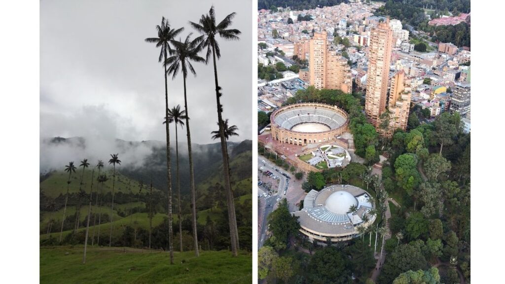 Lugares turísticos en Bogotá y Salento en Colombia.