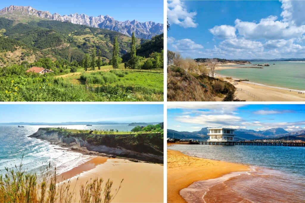Principales playas de Santander e imagen de los Picos de Europa.
