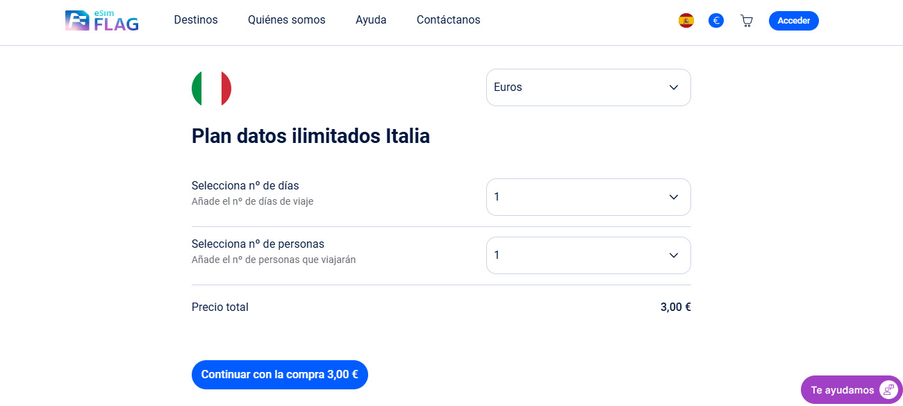 Ejemplo de los planes de eSIMFLAG