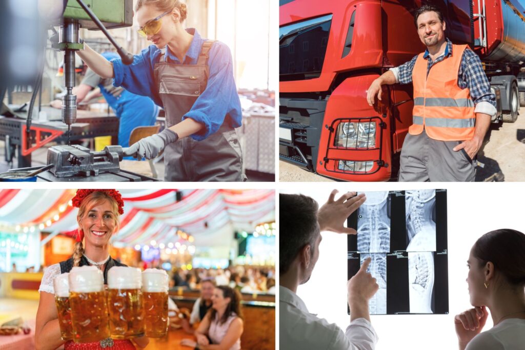 Diferentes trabajadores en Alemania.