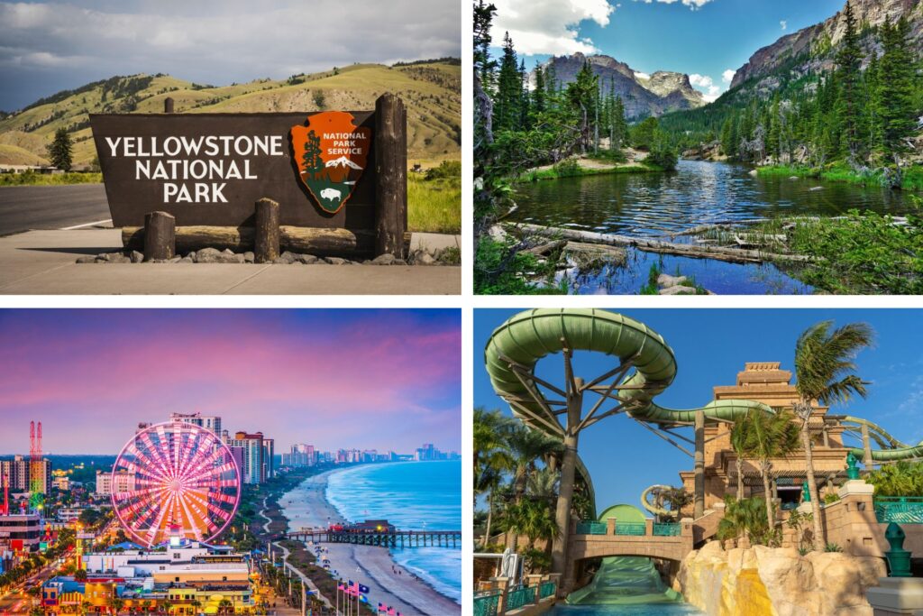 Parque de Yellowstone y parques acuáticos y de atracciones en Estados Unidos.