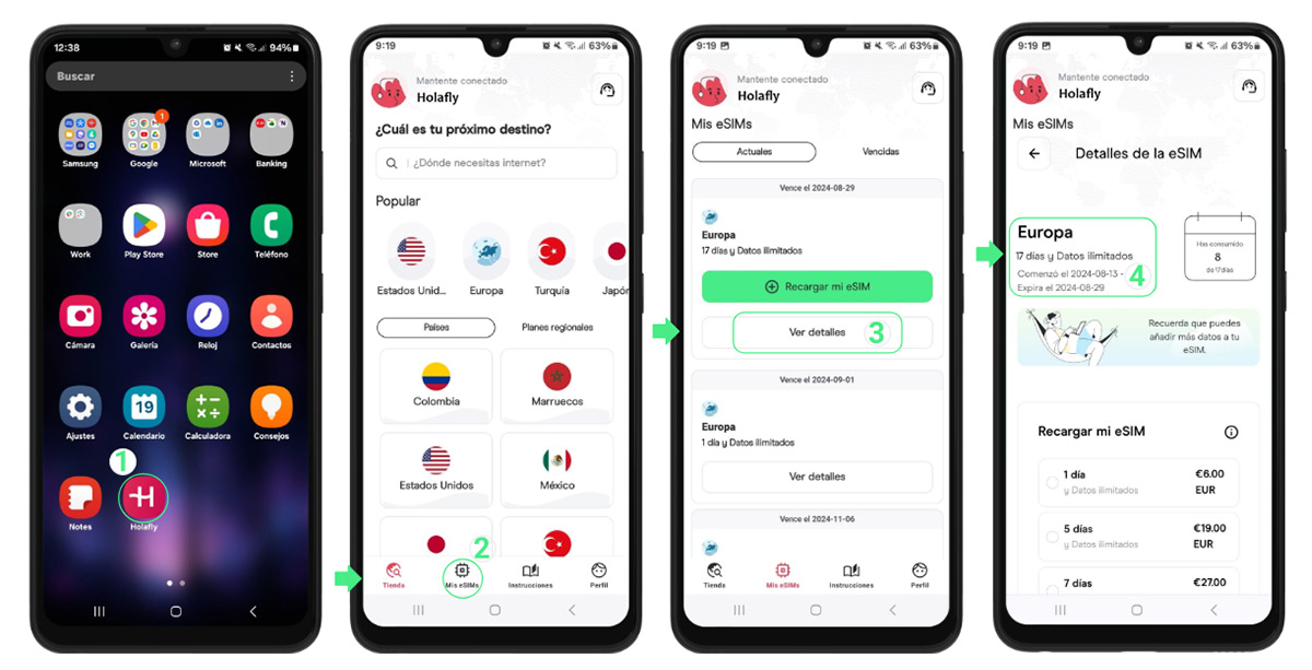Pasos para verificar el consumo de gigas en la app de Holafly