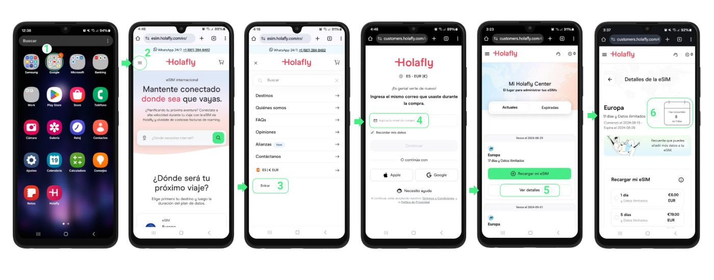 Pasos para verificar el consumo de gigas en el sitio web de Holafly