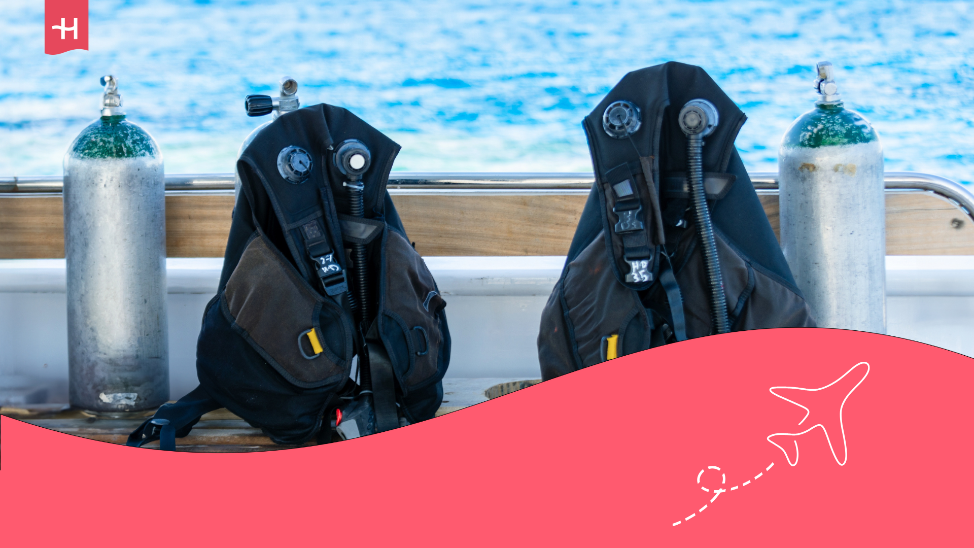Equipo de buceo en Brasil preparado frente al mar