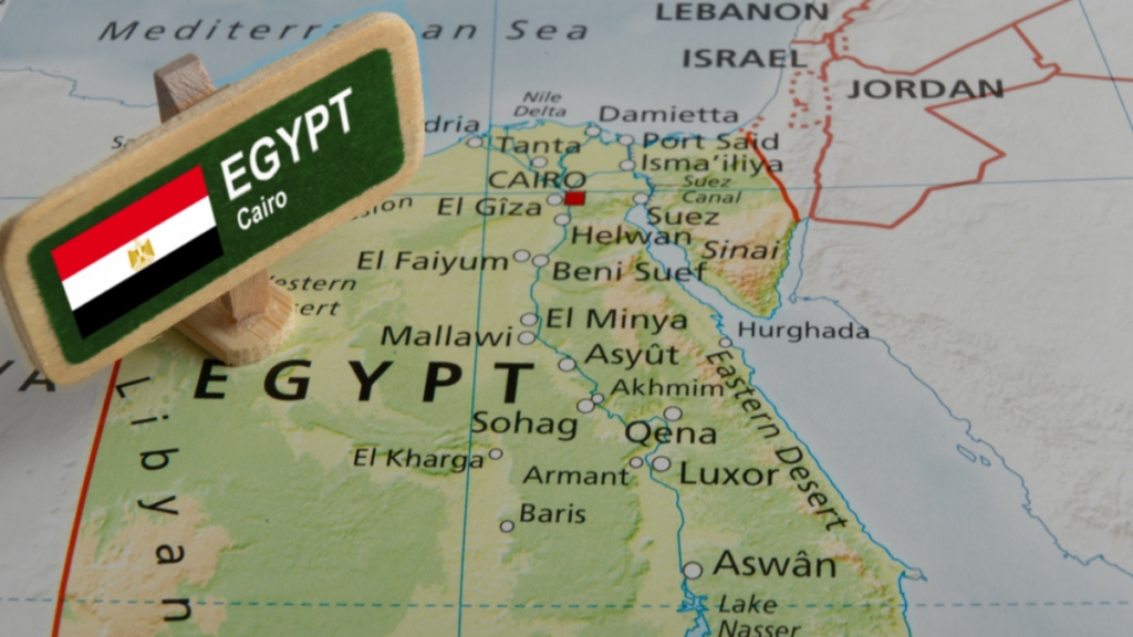 Las 5 mejores opciones de seguros de viaje para Egipto. En la imagen el mapa de Egipto.