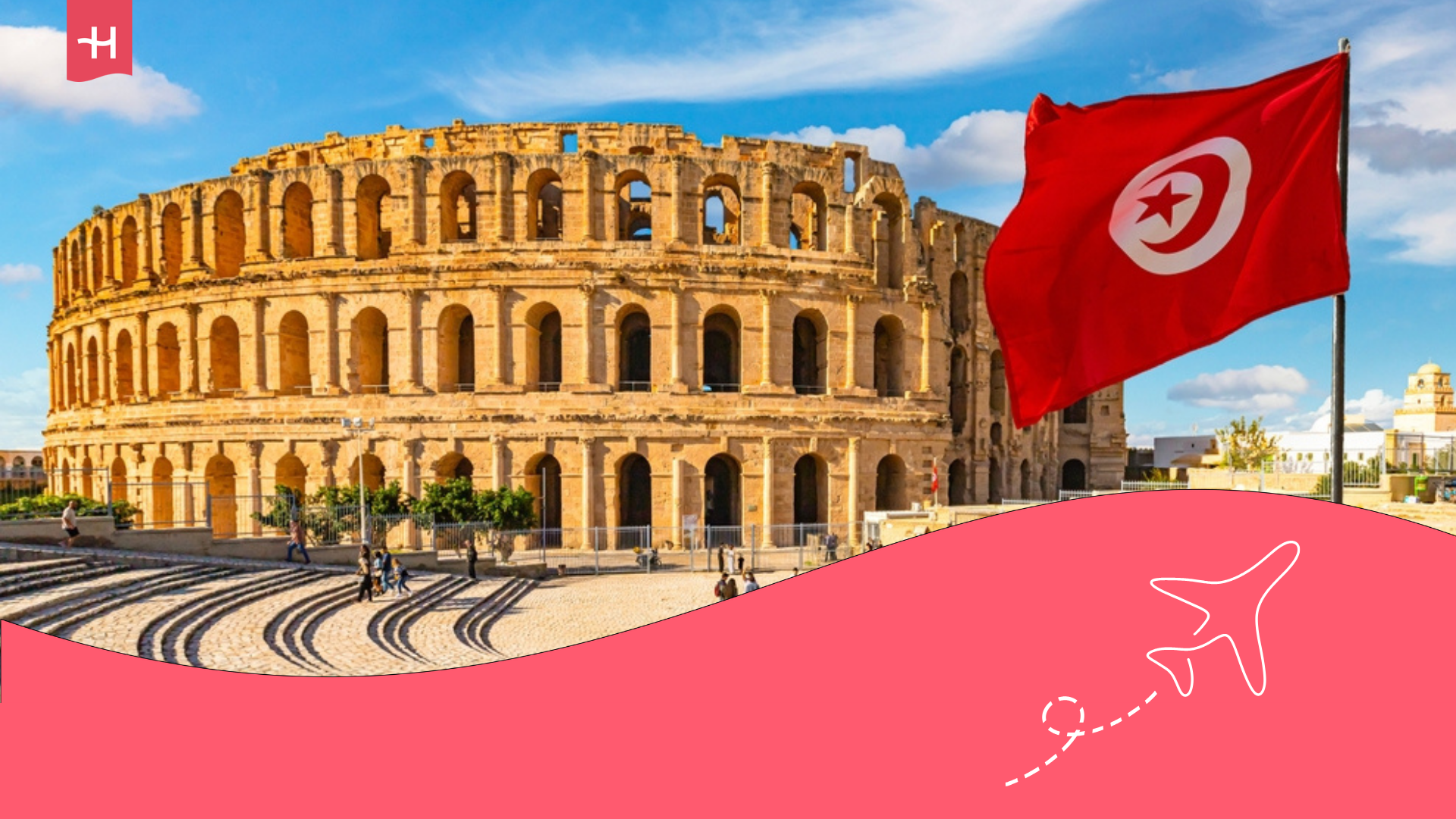 Seguro de viaje para visitar Túnez y el Anfiteatro de El Djem que se muestra en la imagen.