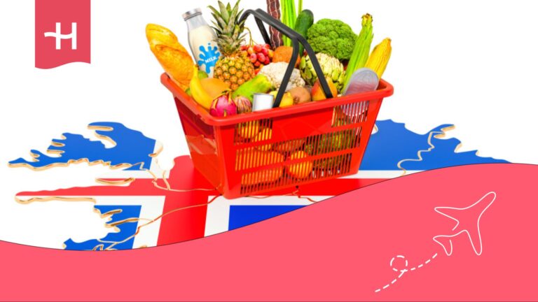 Bandera de Islandia con una cesta de la compra