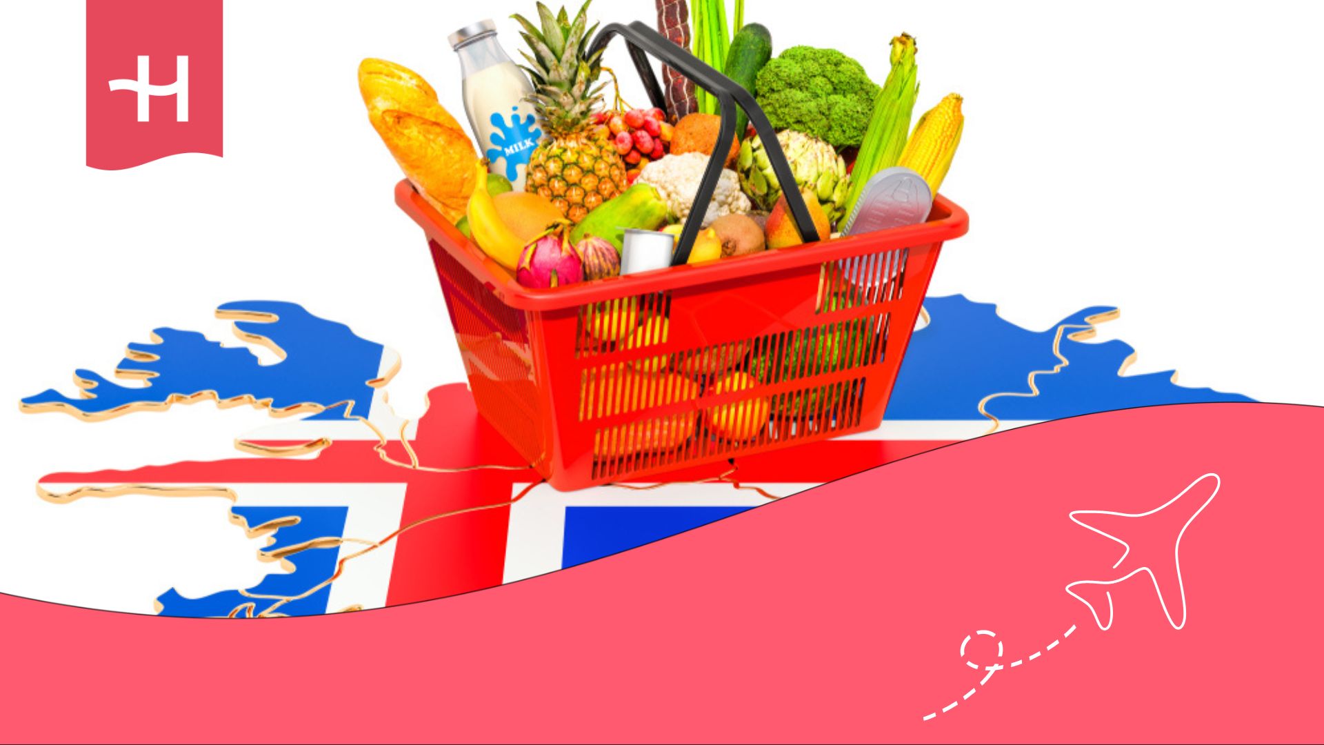 Bandera de Islandia con una cesta de la compra