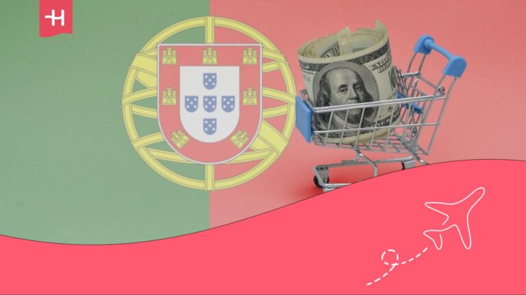 Carrito de la compra con la bandera por detrás de Portugal