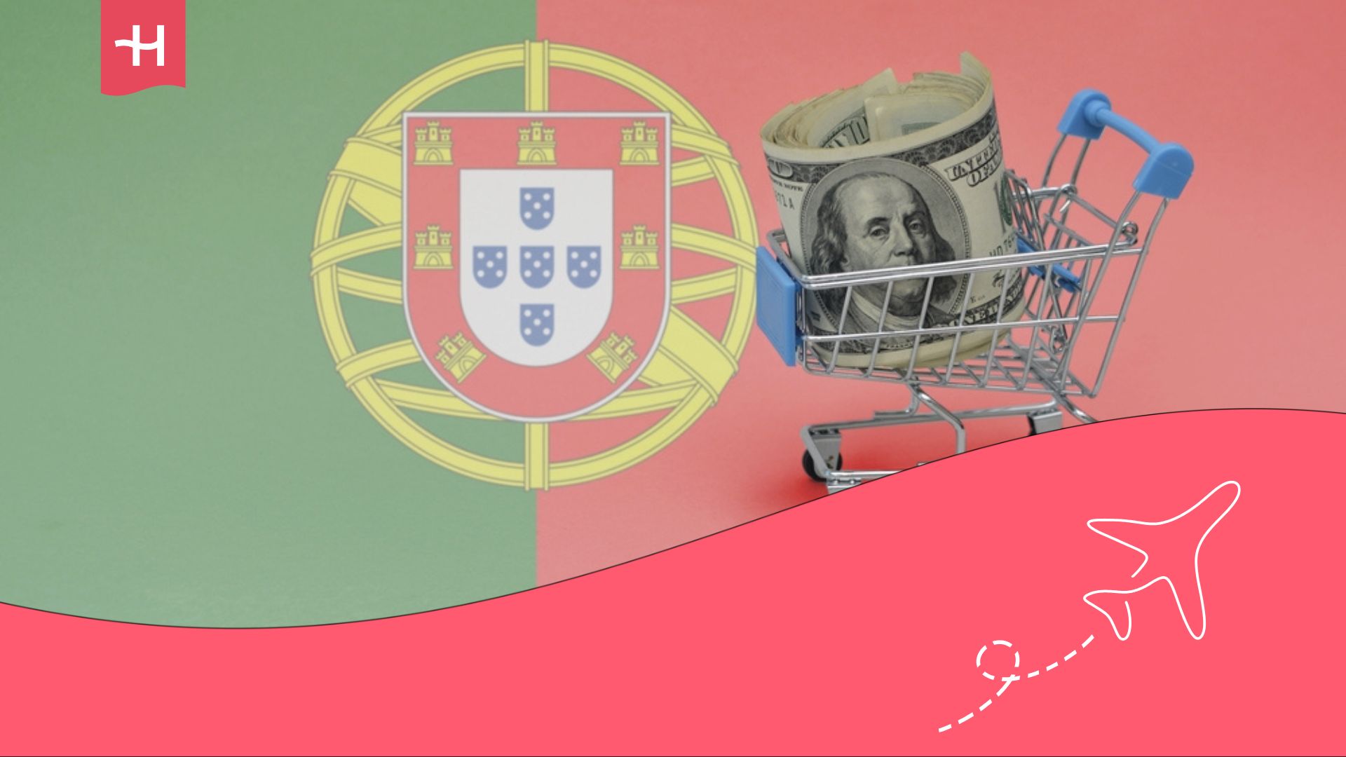 Carrito de la compra con la bandera por detrás de Portugal