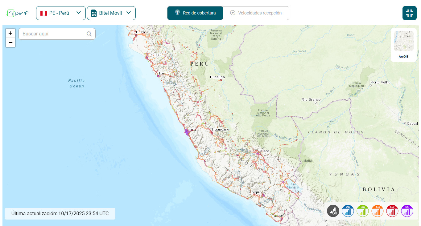 Cobertura de Bitel, una de las redes que utiliza el roaming de WOM en Perú