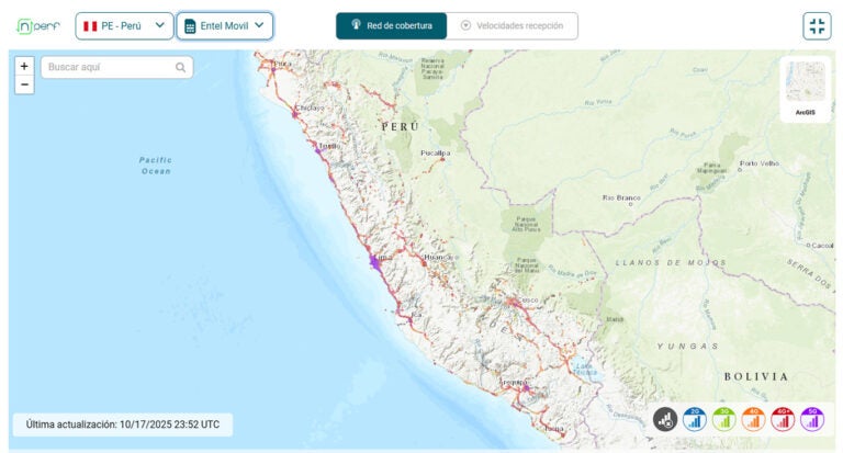 Cobertura de Entel, una de las redes que utiliza el roaming de WOM en Perú
