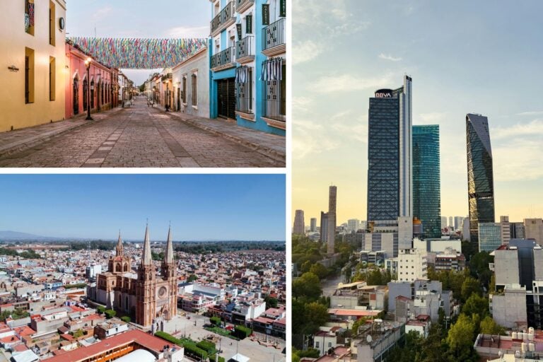 Varias ciudades de México, como Guadalajara y Ciudad de México, con edificios y casas.