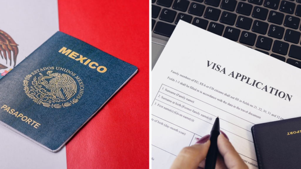 Un pasaporte mexicano y un formulario para aplicación de visa.