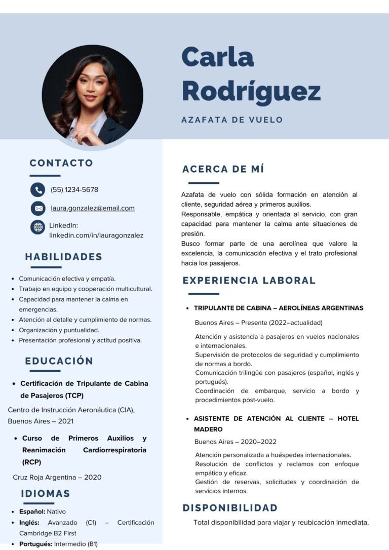 ejemplo cv azafata de vuelo