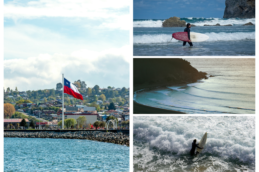 Personas practicando surf en Chile