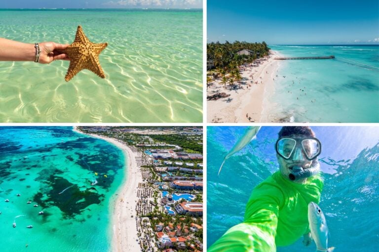 Playa Bávaro en Punta Cana y hombre realizando buceo