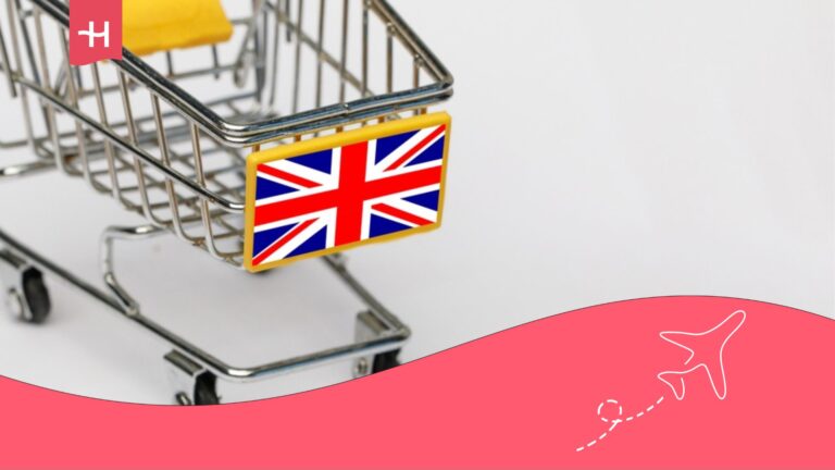 Carro de la compra de un supermercado con la bandera de Inglaterra.