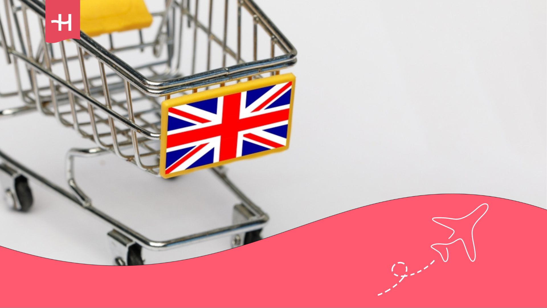 Carro de la compra de un supermercado con la bandera de Inglaterra.