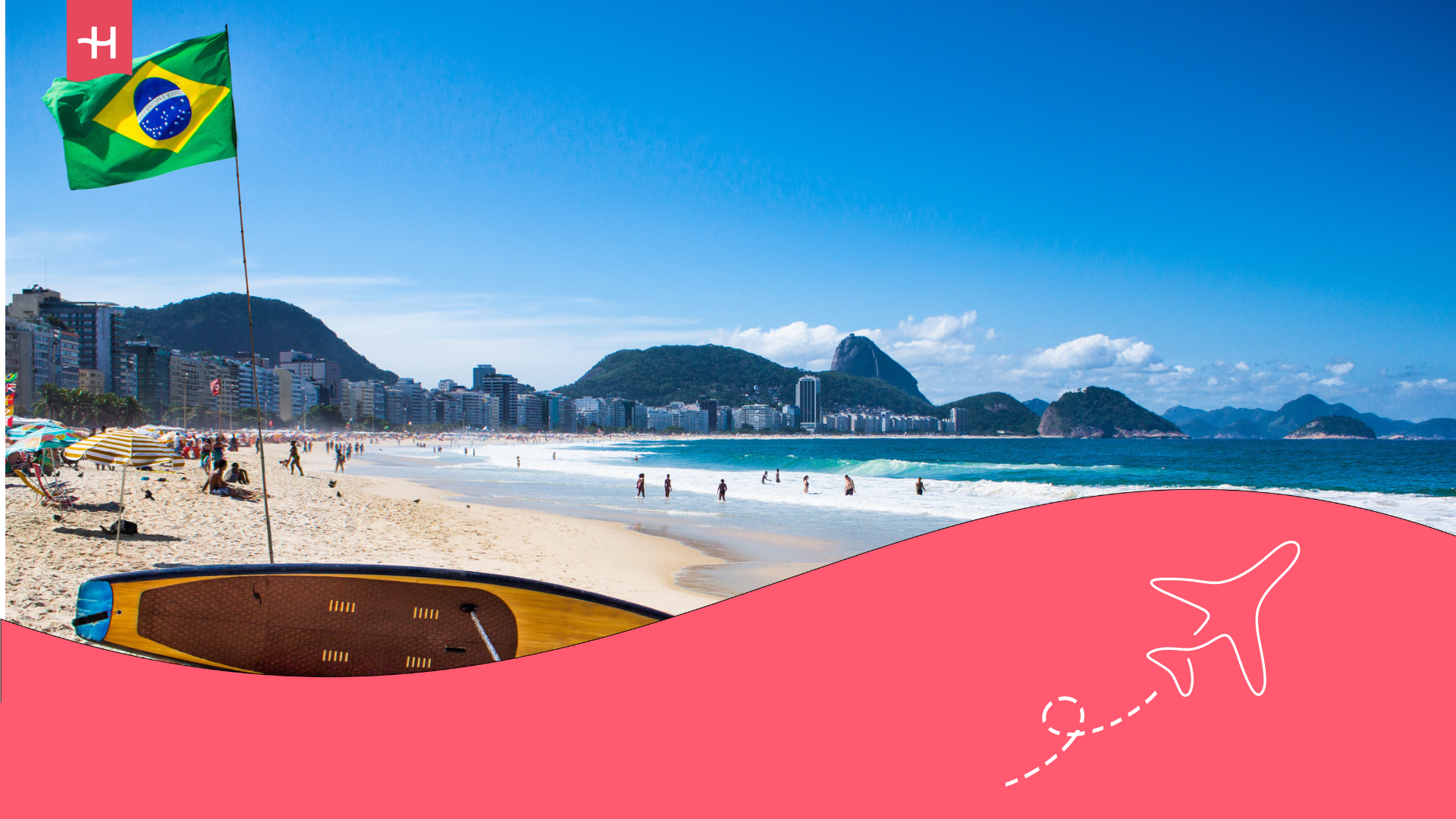 Tabla de surf con la bandera de Brasil.