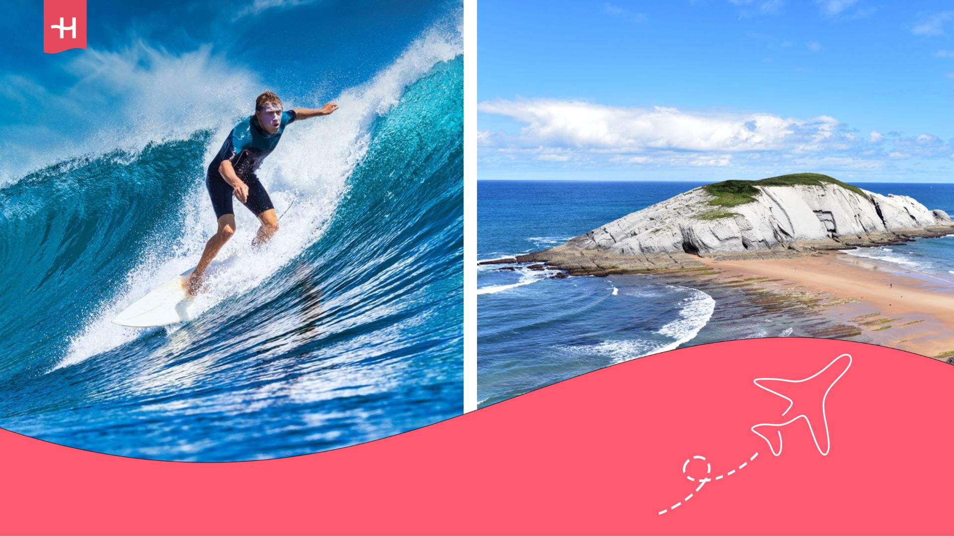 Un chico haciendo surf en una playa de Cantabria.