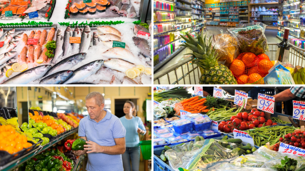 Frutas, verduras y otros productos que ofrecen los supermercados de Holanda.