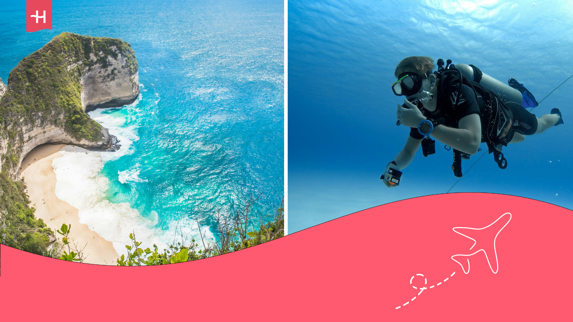 Imagen superior de una costa de Nusa Penida en donde se puede hacer Buceo.