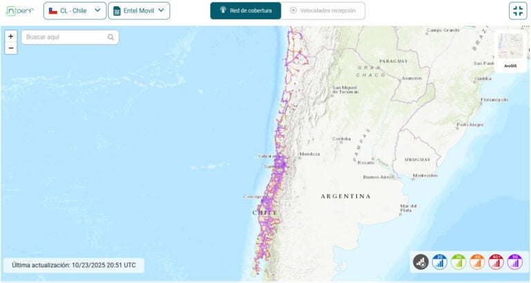 Cobertura de la red Entel, operador del roaming de Personal en Chile