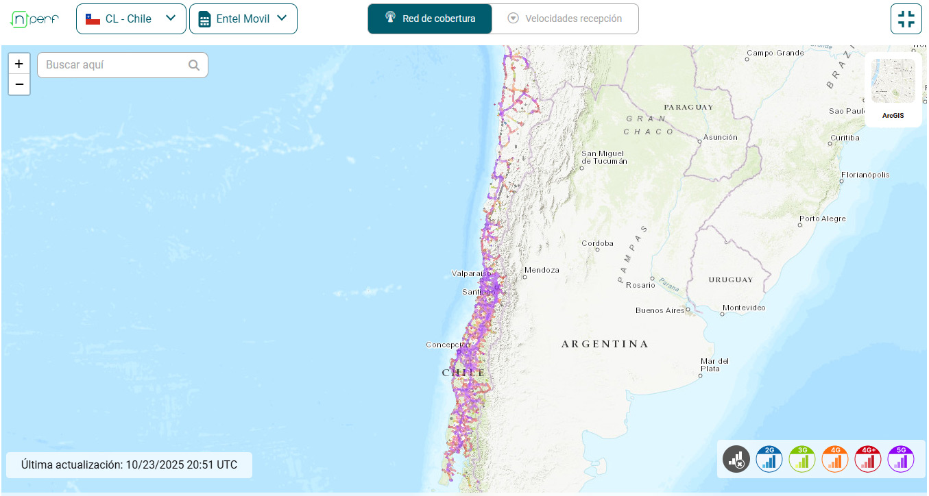 Cobertura de la red Entel, operador del roaming de Personal en Chile