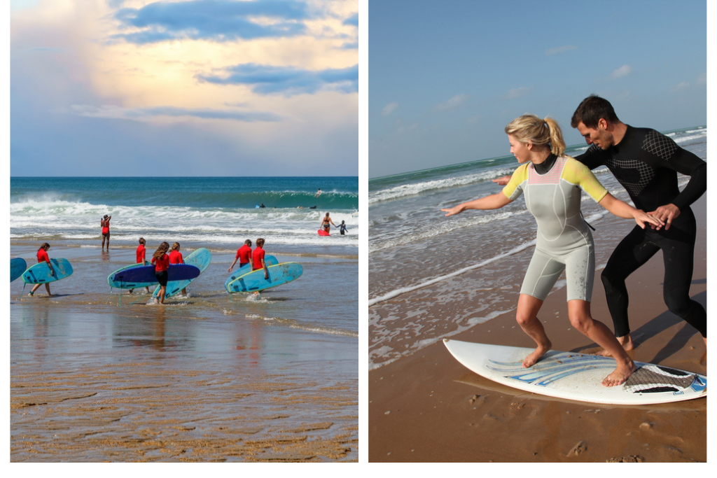 Imágenes de personas practicando surf en Francia.