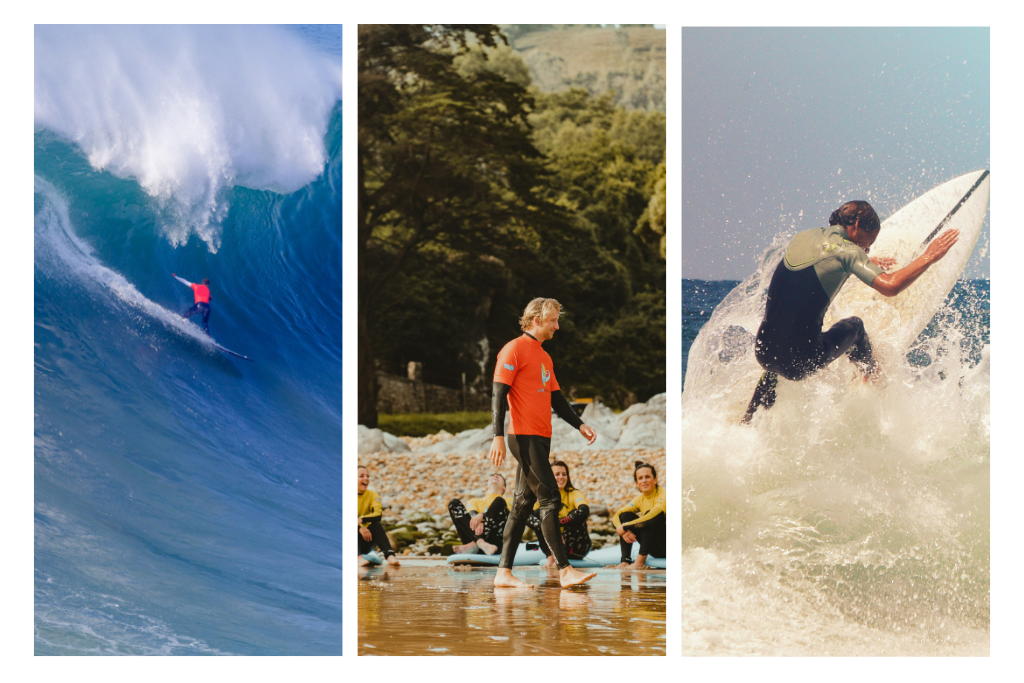 Imágenes de personas practicando surf en Nazaré.