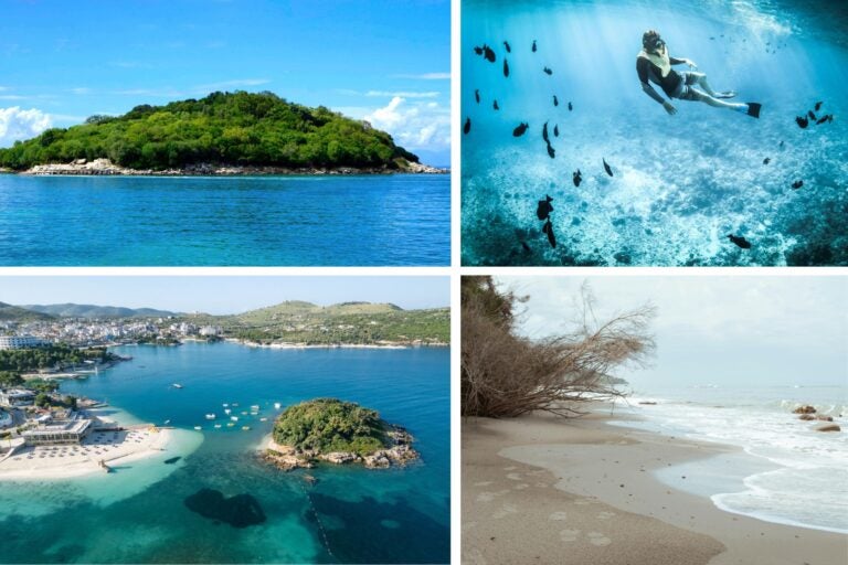 Playas de Albania y hombre buceando