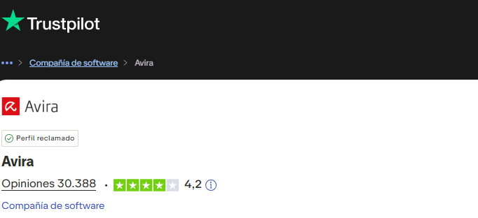 Opiniones de VPN Avira Phantom en Trustpilot. Fuente: Trustpilot.