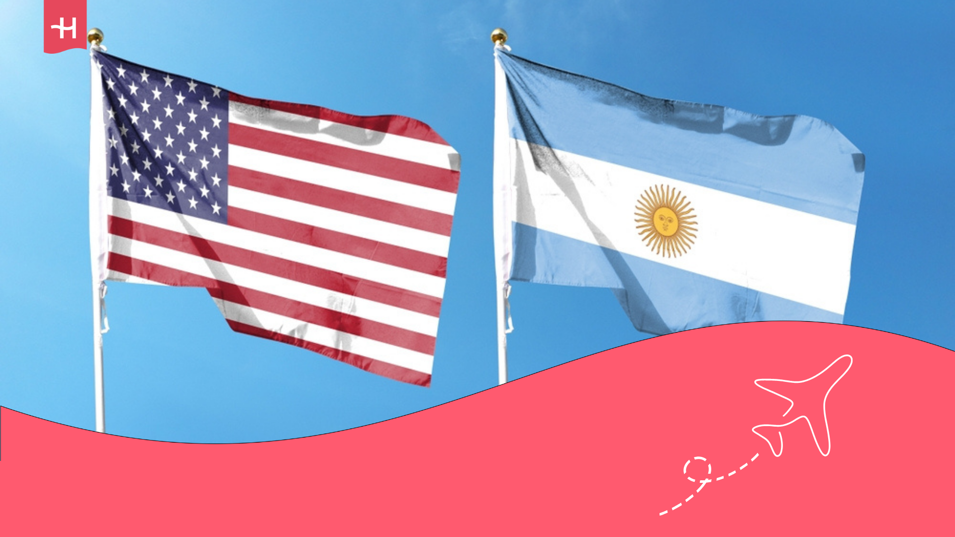 Información sobre la visa Working Holiday Estados Unidos para argentinos. En la imagen las banderas de los dos países.
