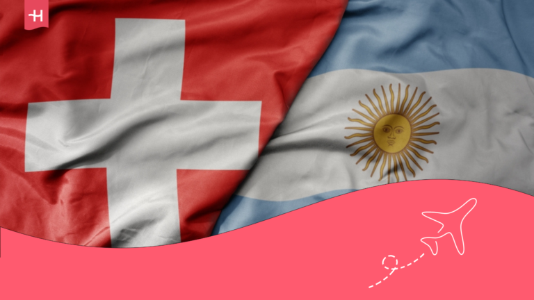 Visa Working Holiday Suiza ´para argentinos. En la imagen las banderas de los dos países.