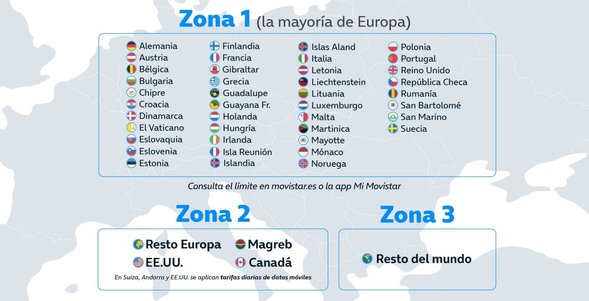 Zonas de roaming de Movistar España