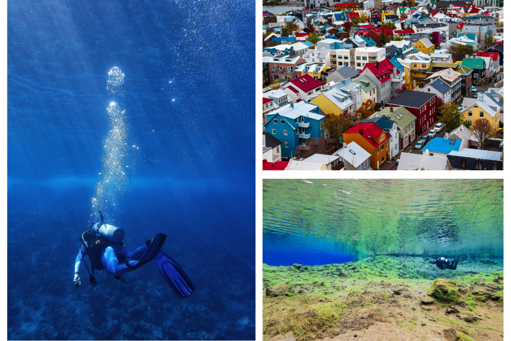 Imágenes representativas de buceo en Islandia