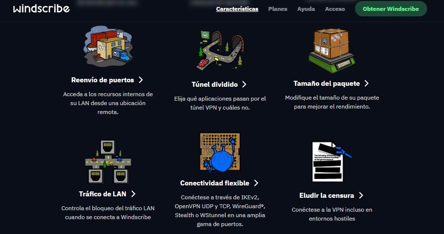 funciones de seguridad de windscribe