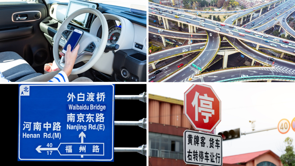 Normas, carreteras y señales de tránsito para conducir por China.