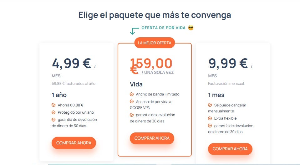 planes y precios de Goose VPN