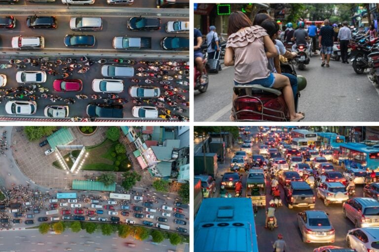 Tráfico con coches y motos en Vietnam