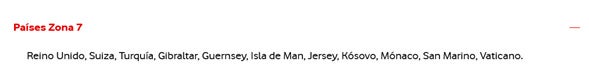 Países de la Zona 7 de roaming Vodafone
