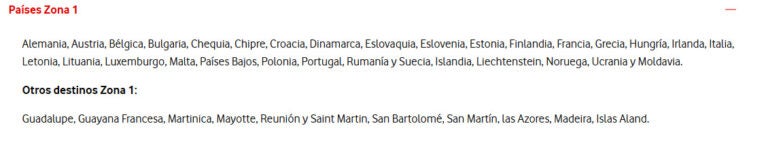 Países de la Zona 1 del roaming Vodafone