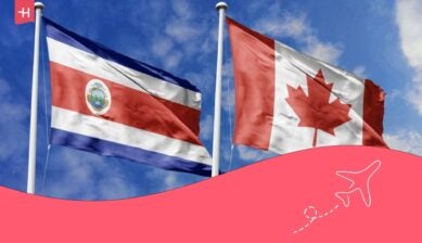 Requisitos de viaje para Canadá yendo desde Costa Rica. En la imagen: las banderas de Costa Rica y Canadá.