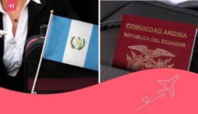Bandera de Guatemala y pasaporte de Ecuador.