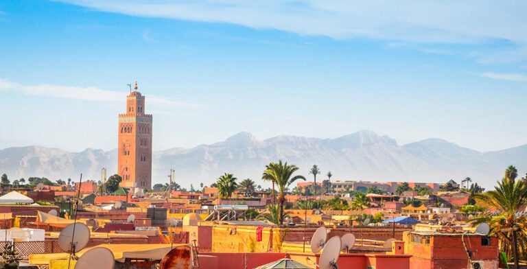 Vista panorámica de Marrakech y de la antigua medina, Marruecos