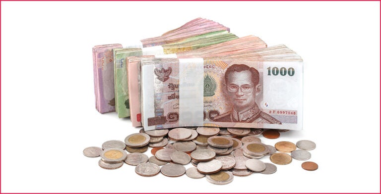 Billetes y monedas del baht tailandés 