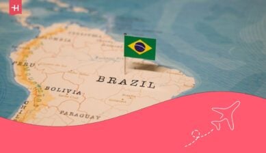 Cómo es vivir en Brasil. En la Imagen: Mapa de Brasil con su bandera.