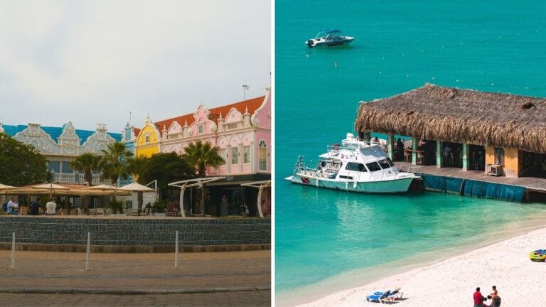 Calle y playa de Aruba para hacer turismo.
