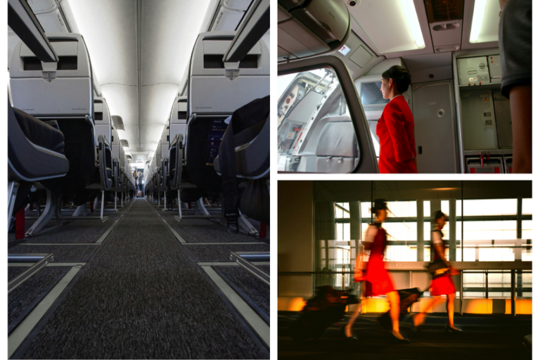 Imágenes representativas del trabajo de azafata en Delta Air Lines. 